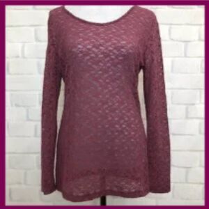 Soft Surroundings Lace Stretch Long Sleeve Layering Top Dusty Rose Pink Mauve